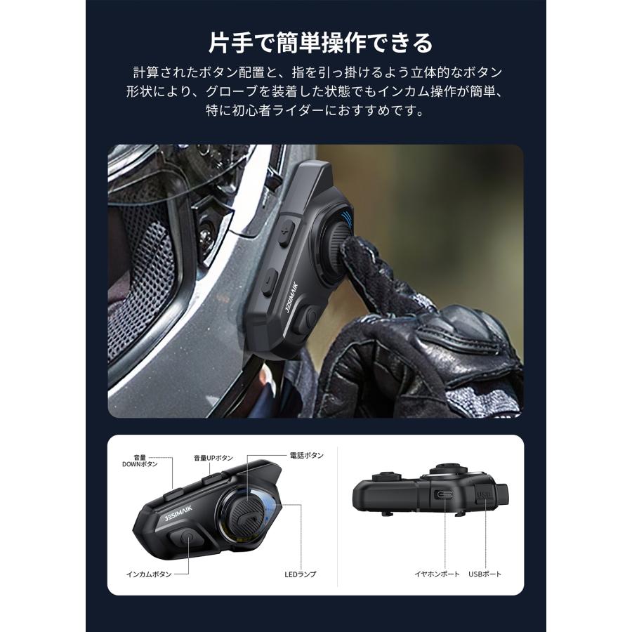 JESIMAIK バイク用 インカム JESIMAIK R16Pro 6人通話 聴きトーク 大