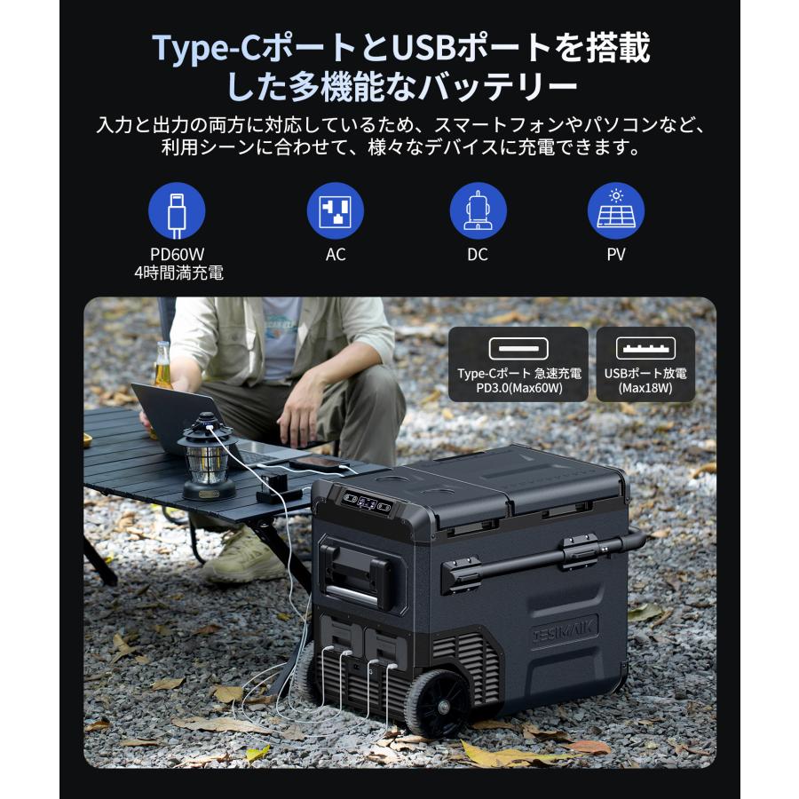 本日ボーナス+12% JESIMAIK 車載冷蔵庫 ポータブル冷蔵庫 45L 大容量 -20℃ 急速冷凍 2室 個別温度設定 バッテリー内蔵 キャンプ  家庭 車載用 E45 | JESIMAIK | 07