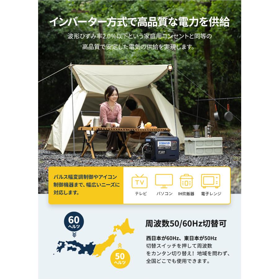 JESIMAIK インバーター発電機 1800W 14kg 最軽量 コンパクト 59dB 静音