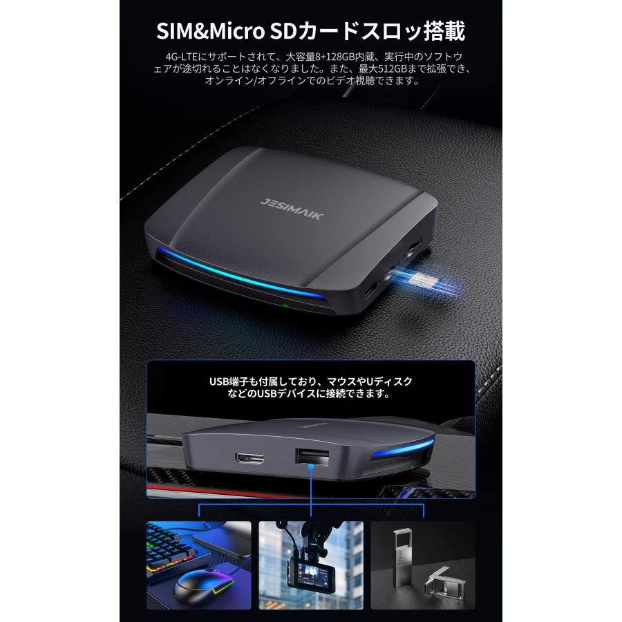 JESIMAIK 後席モニター対応 AiBox Android13搭載 画面自由分割 CarPlay