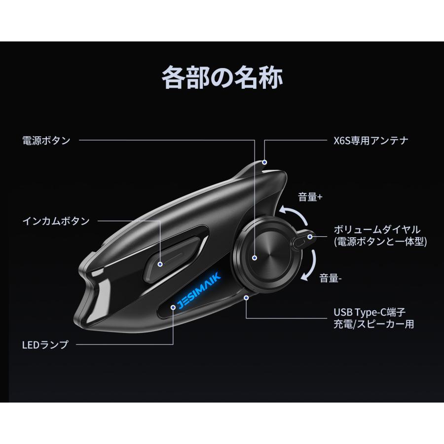 JESIMAIK 2台セット バイクインカム メッシュ接続 ダイヤルボタン 6人