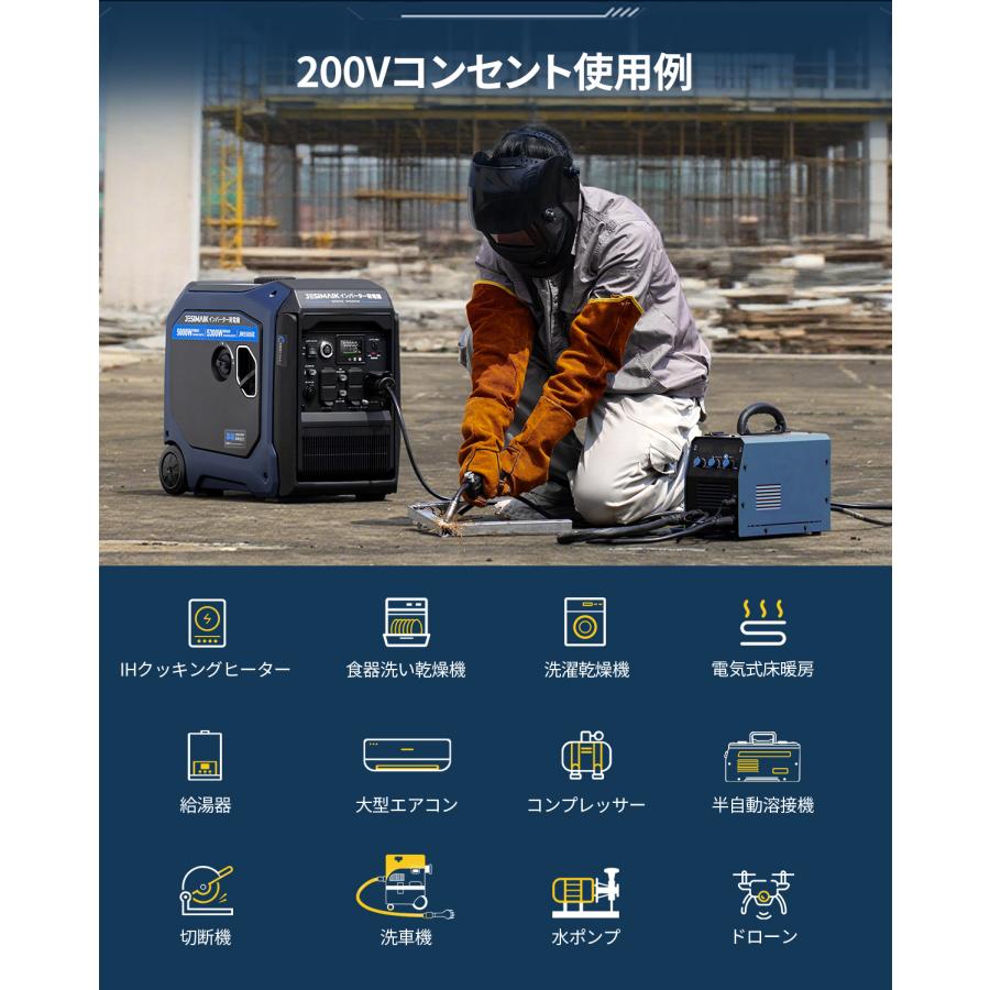 JESIMAIK インバーター発電機 200v 発電機 5500W 100V/200V兼用 セール付 一発始動 ガソリン 65dB 低騒音 業務 農業 JM5500iE | JESIMAIK | 03