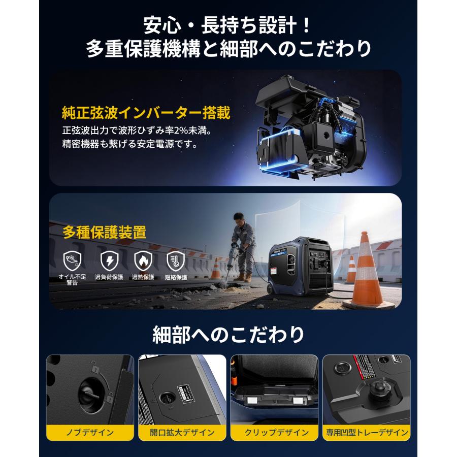 JESIMAIK インバーター発電機 単相 100V 発電機 4200W 32kg 軽量 61dB