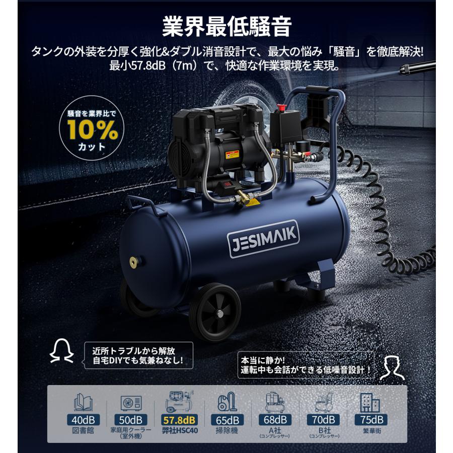JESIMAIK 最後日・ボーナス+15% エアコンプレッサー 100V 40L 145秒