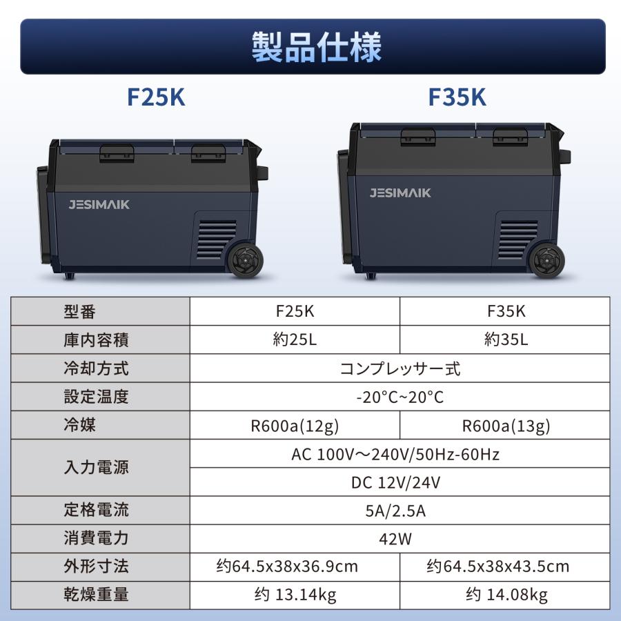JESIMAIK ポータブル冷蔵庫 25L 35L 車載冷蔵庫 ハンドル キャスター