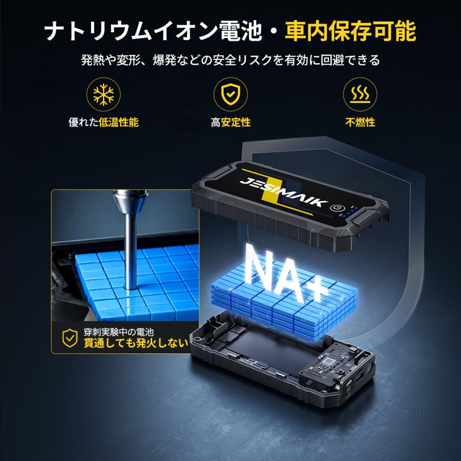 JESIMAIK ジャンプスターター ナトリウム電池 0.47kg同類最軽 10400mAh
