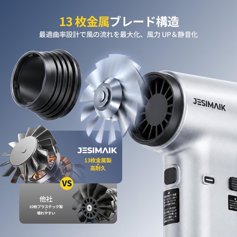ブロワー エアダスター 80000RPM・65m/s超強風 400g軽量 小型 バッテリ交換式 4段階風量調節 ハンディブロワー 洗車 水滴飛ばし 車内清掃  JESIMAIK TF40R1 | JESIMAIK | 07