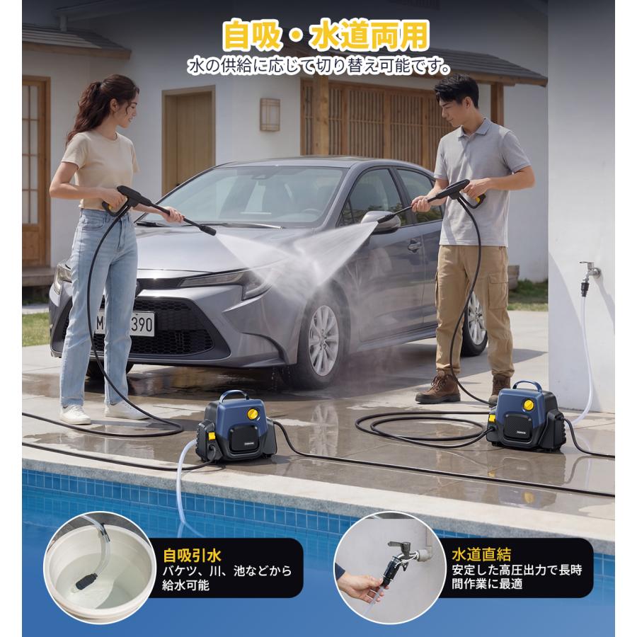 JESIMAIK 高水圧10MPa 頑固汚れも効率洗浄 高圧洗浄機 自吸対応 JESIMAIK 高圧洗浄機 10MPa超強水圧 450L/h吐出 超軽量 小型洗浄機