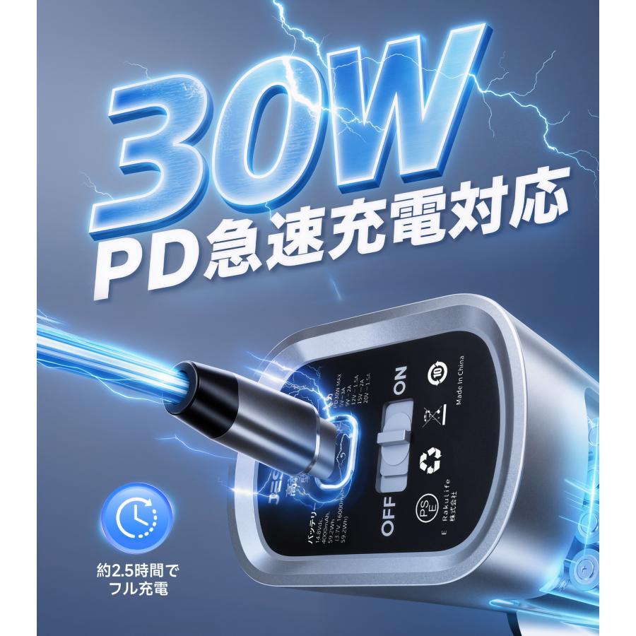 ブロワー エアダスター 爆風 64mm大口径 ハンディブロワー 12M^3/min PD急速充電 充電式 洗車  LEDライト付き 滑り止め塗装 水滴飛ばし 車 JESIMAIK TF64A5 | JESIMAIK | 07