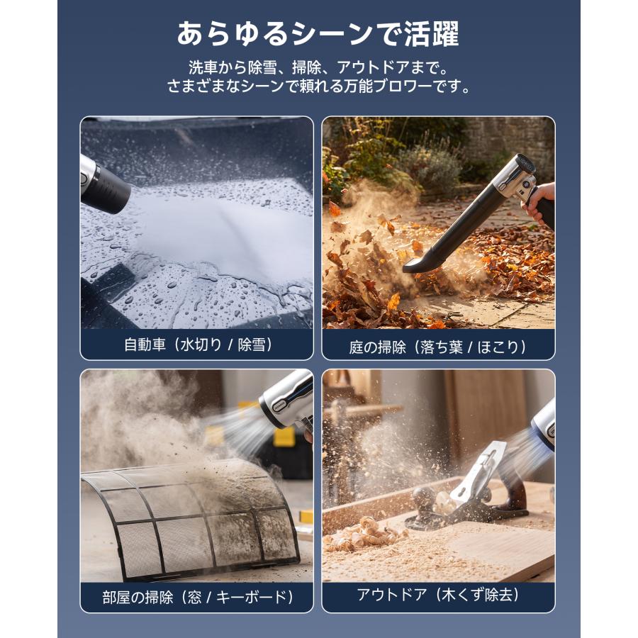 ブロワー エアダスター 爆風 64mm大口径 ハンディブロワー 12M^3/min PD急速充電 充電式 洗車  LEDライト付き 滑り止め塗装 水滴飛ばし 車 JESIMAIK TF64A5 | JESIMAIK | 11