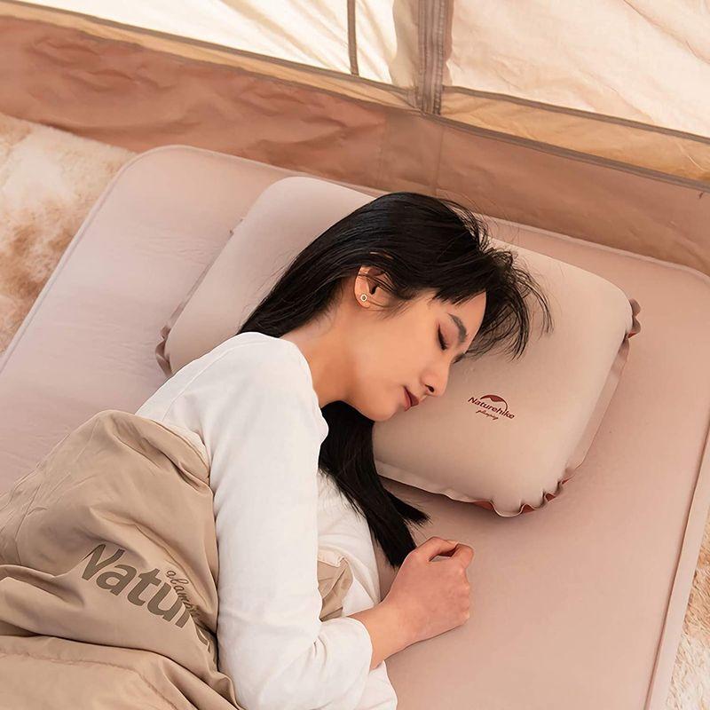 品質のいい Naturehike 自動膨張式エアスポンジ枕快適性軽量化携帯枕収納袋付きコンパクトアウトドアキャンプトラベル車中泊事務室 (亜麻色)  アウトドア寝具