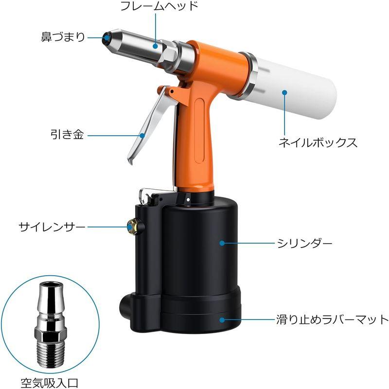 AUTOUTLET エアーリベッター 5個ノーズピース(2.4/3.2/4.0/4.8/6.4mm)と500 PCS のリベット、アルミニウ｜erde-shop｜05