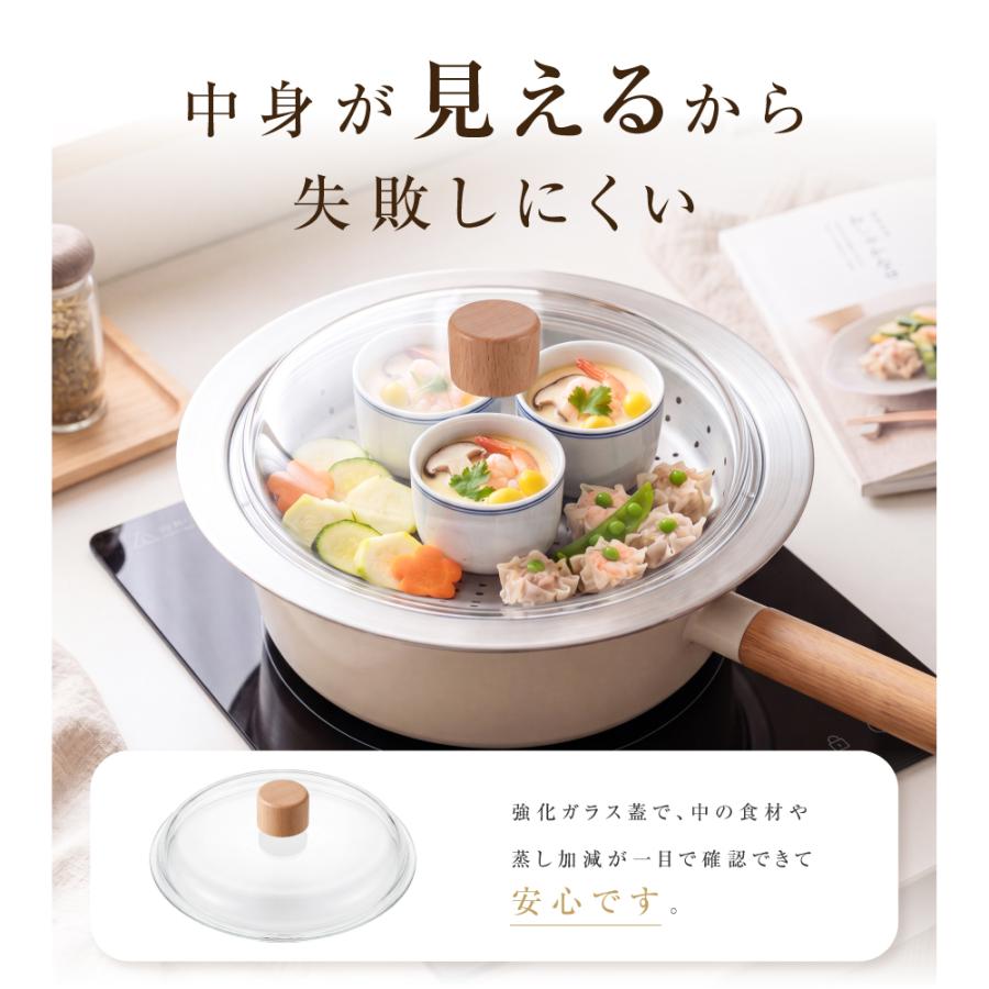 ★未使用！アムウェイ スチーマー ドーム蓋 仕切り板 万能カップ 内鍋 セット 蒸し器 のせるだけ ドーム型 ガラス蓋付き ステンレス 蒸し器プレート