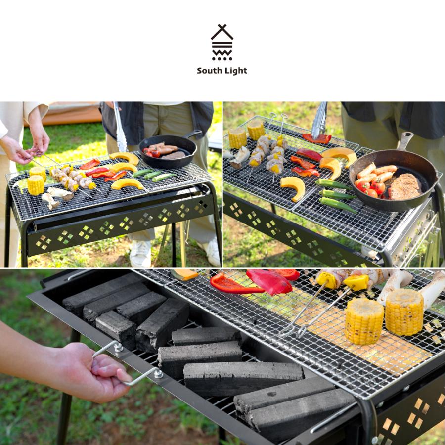 バーベキューコンロ 高さ3段階調節可能 キャンプ 焚き火台 蒸し焼き スモーク料理 持ち運び簡単 Ｗ64×D33×Ｈ72 組立簡単 大容量 sl-kl72 |  | 01