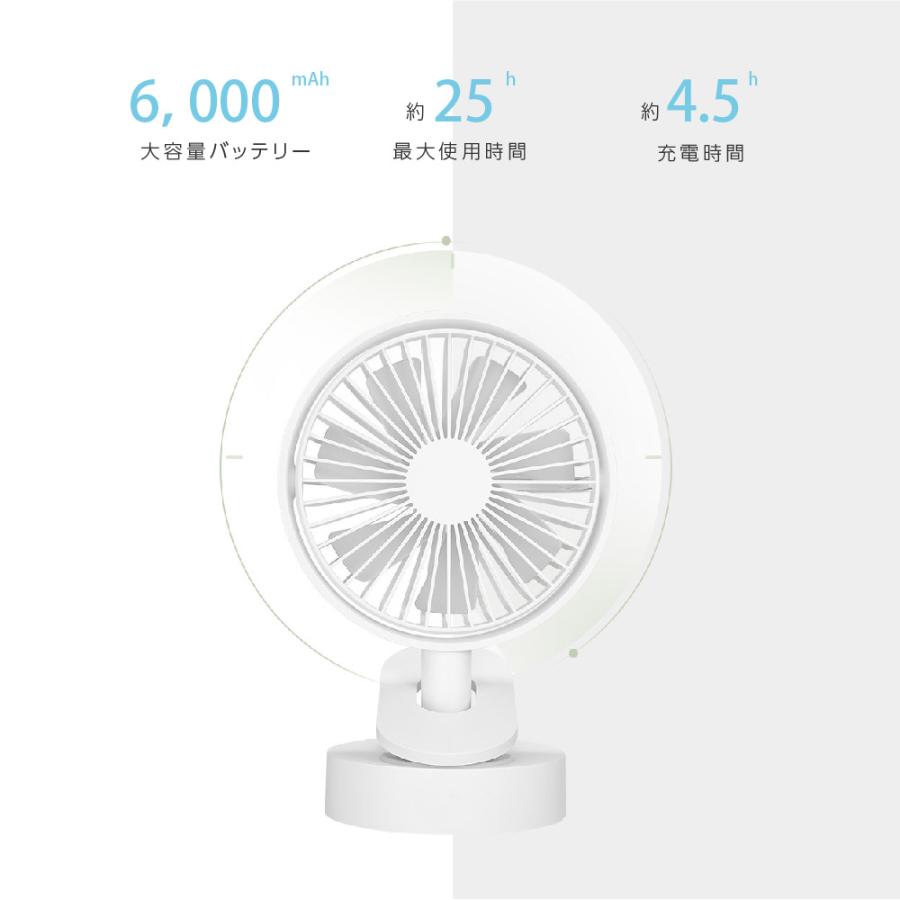 扇風機 クリップ式 卓上扇風機 USB充電式 自動首振り 静音 6000mAh大