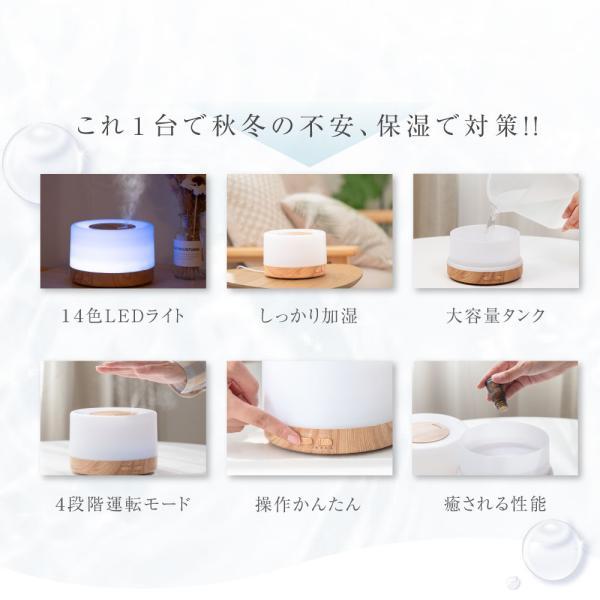 超音波 加湿器 卓上 500ml LEDライト7色 アロマ 上部給水 タイマー