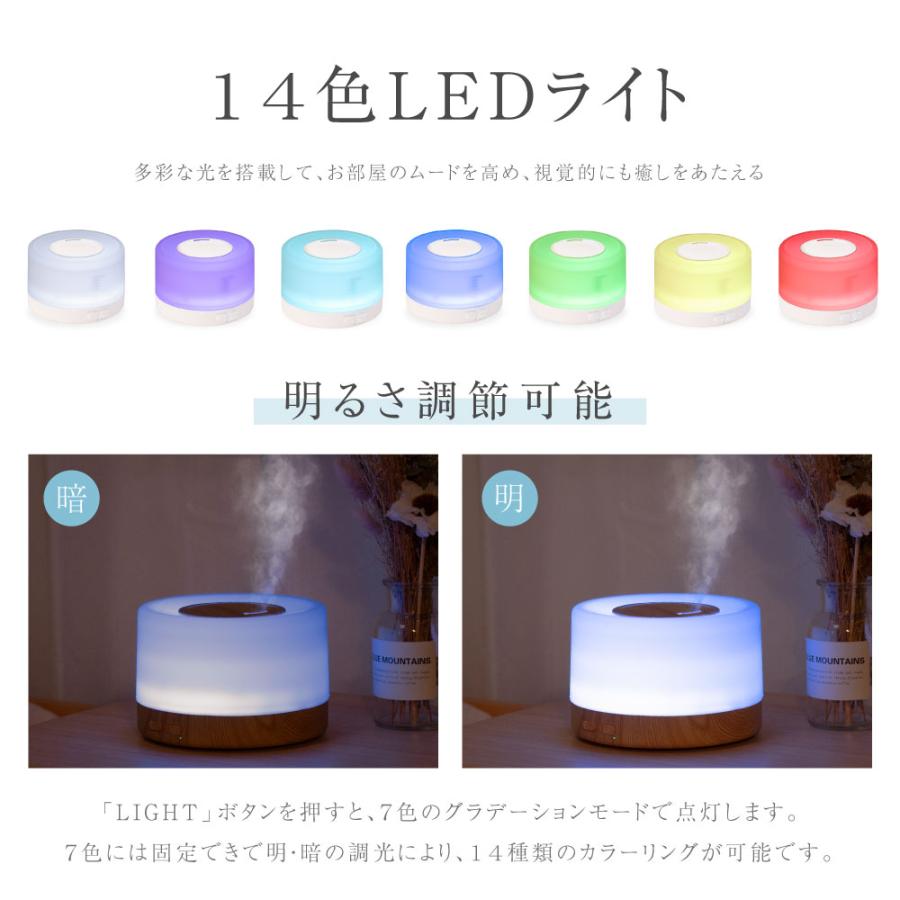 超音波 加湿器 卓上 500ml LEDライト7色 アロマ 上部給水 タイマー