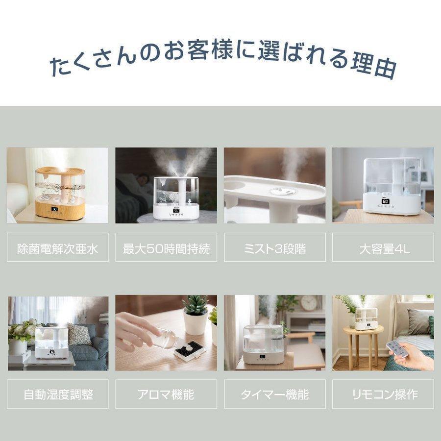 超音波加湿器 加湿器 電解水生成 卓上 大容量 4L 11畳対応 花粉症対策