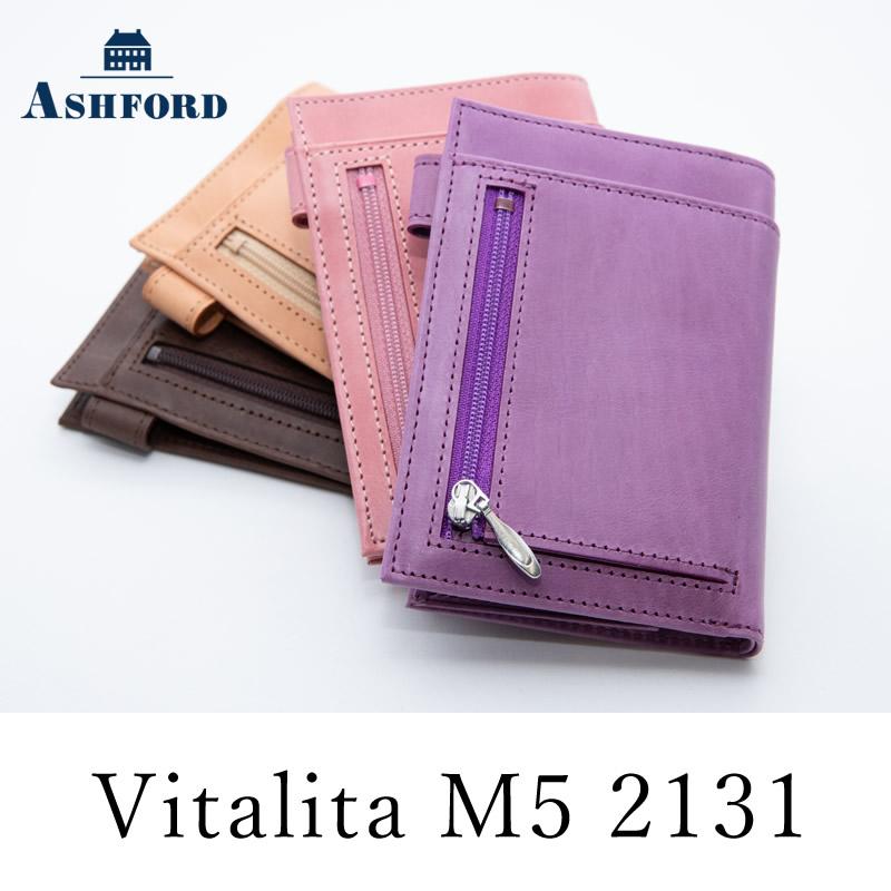 ASHFORD システム手帳 ビタリータ M5 11mm 名刺フォン ブラウン/ピンク