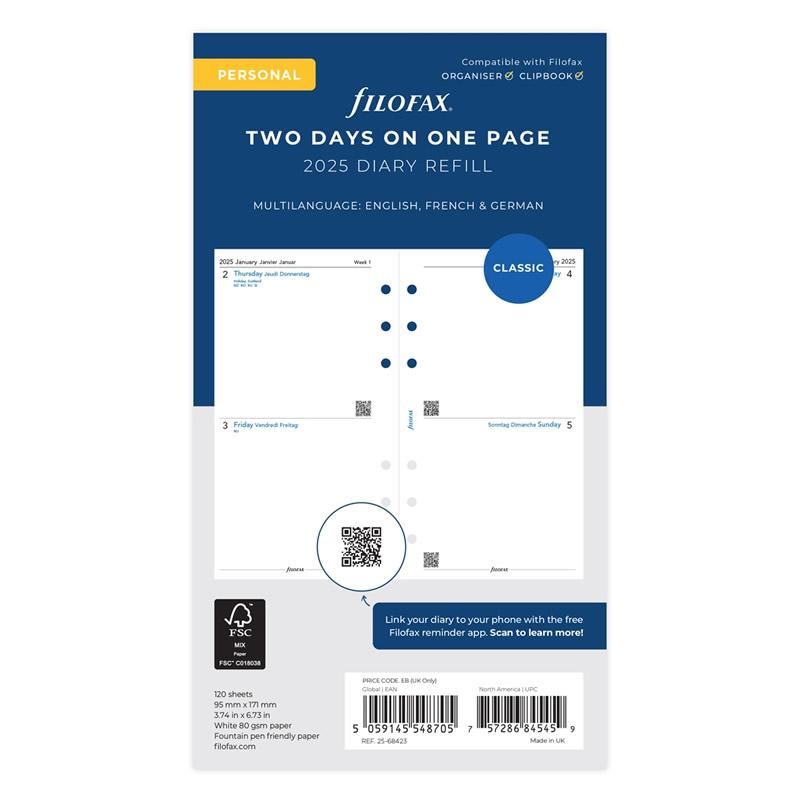 A5 2025年用スケジュール帳リフィル3点セット firofax FILOFAX 2025年 システム手帳リフィル バイブル 見開き4日 25-68423