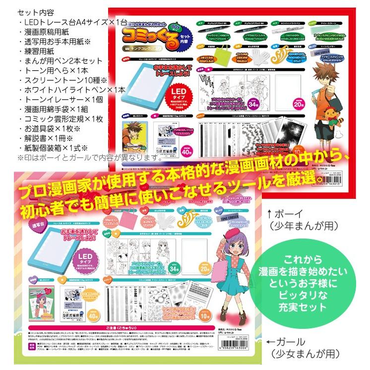 アイシー コミっくる ガール/ボーイ LEDトレース台入り漫画画材セット