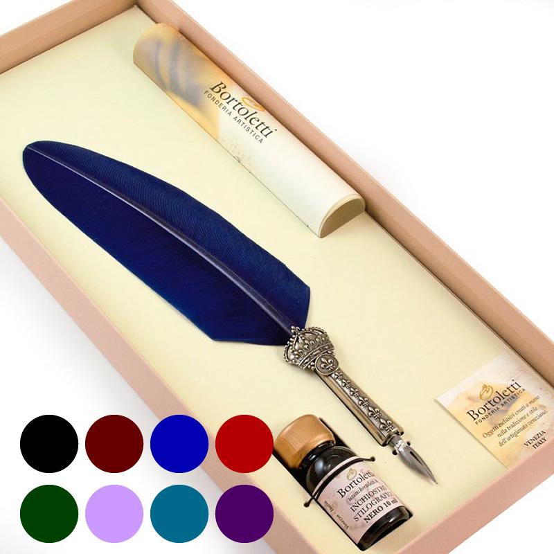 イタリア　羽根ペン PIU11 デコレーション羽根ペン 青 インク ペン先付セット