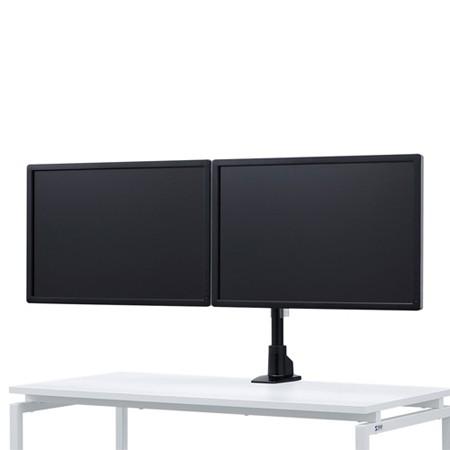 モニターアーム 2画面 27インチ デュアル お値打ち価格で 耐荷重各8kg 横2面 クランプ グロメット ブラック
