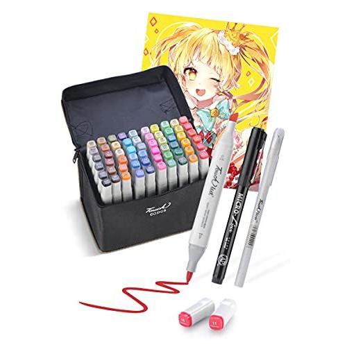 経典ブランド Dotto アーティストスケ アートマーカーセット大人のイラスト デュアルチップ マーカーペンブラシマーカー 60色 マーカー