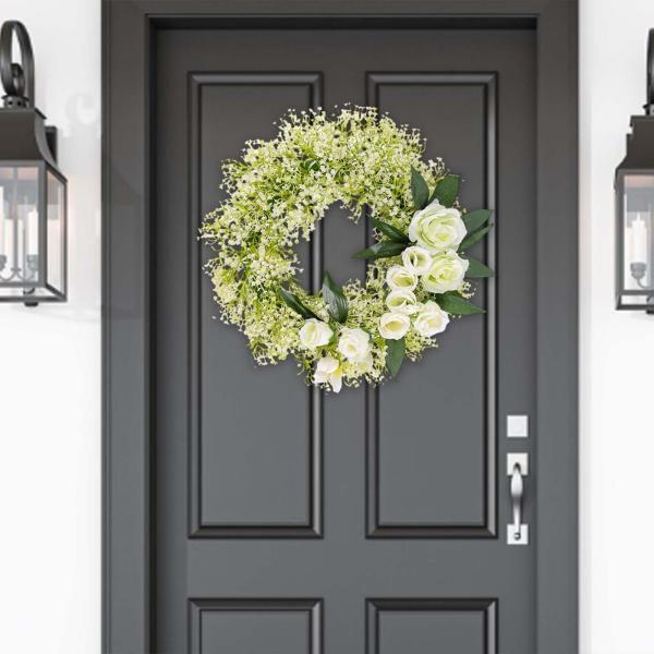 玄関ドア用リース春夏リース、花束緑葉窓中庭装飾、｜eriistore｜07