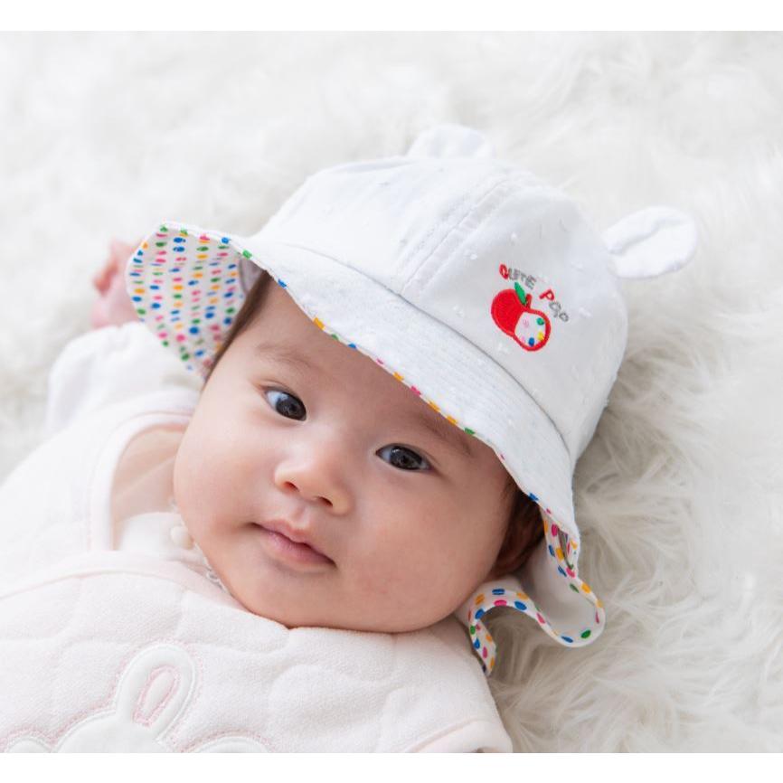 帽子 新生児 ベビー 子供 赤ちゃん 女の子 女児 42cm 44cm 日除け付き リンゴ りんご カラフル ドット柄 水玉柄 ホワイト 白 耳付き 送料無料 Er2561 エリカランド ストア 通販 Yahoo ショッピング