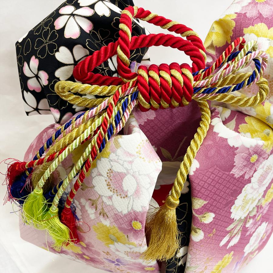 子供 作り帯 付け帯 結び帯 No.06 長春色 鈍赤紫 花柄 7歳 7才 七五三