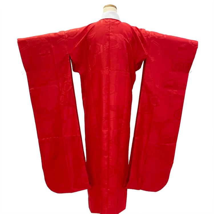 振袖用 洗える 長襦袢 赤 緋色 S〜Lサイズ 地紋入り 半衿付き 無双袖 