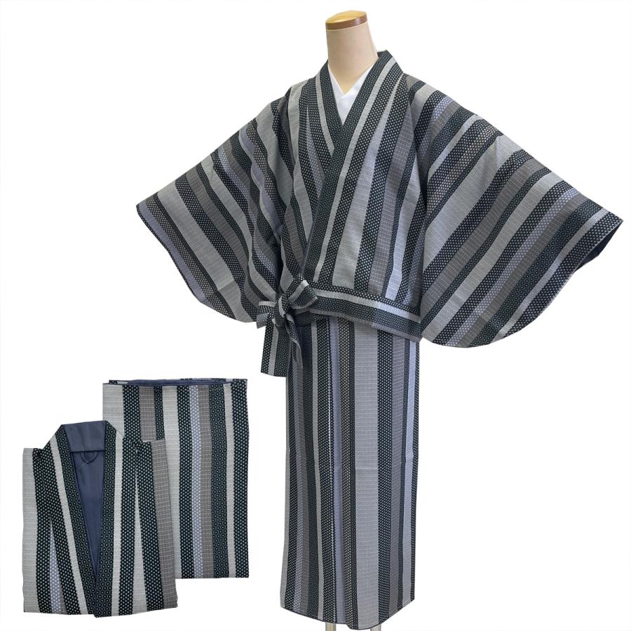 二部式 着物 洗える No.95 グレー 縞 M ユニフォーム セパレート 女性