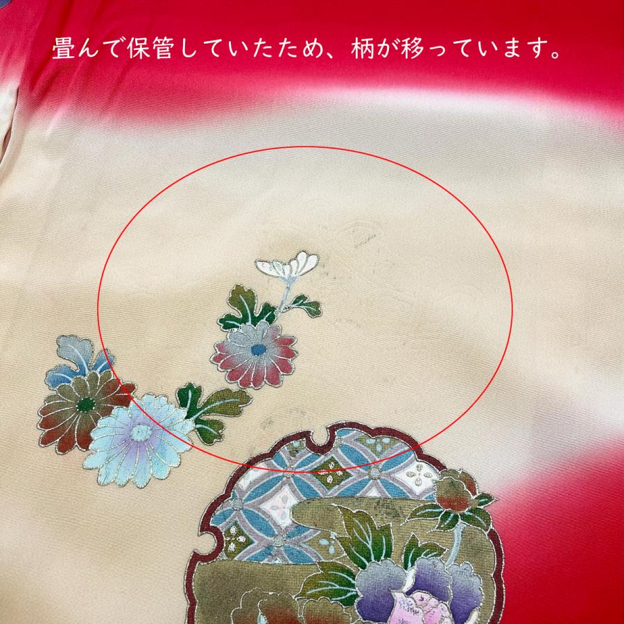 子供 祝い着 熨斗目 着物 長襦袢 セット No.199 赤 花柄 腰紐付き