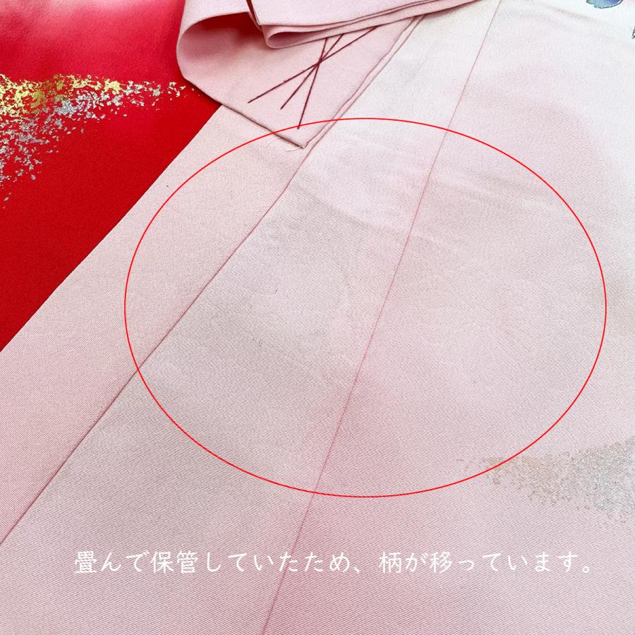 子供 祝い着 熨斗目 着物 長襦袢 セット No.199 赤 花柄 腰紐付き