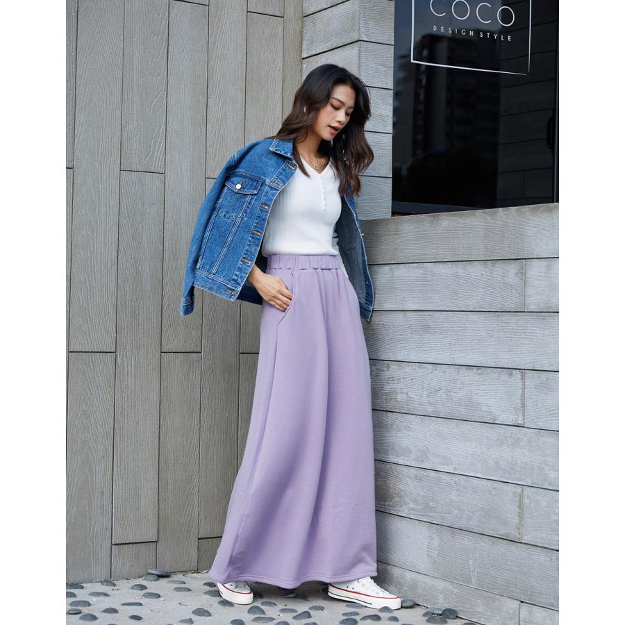 裏起毛ロングスカート 秋 冬 暖かい 裏ファー 裏ボア 暖か履き心地抜群マキシスカート スウェット 防寒 あったか 無地 レディース 162520 |  | 19