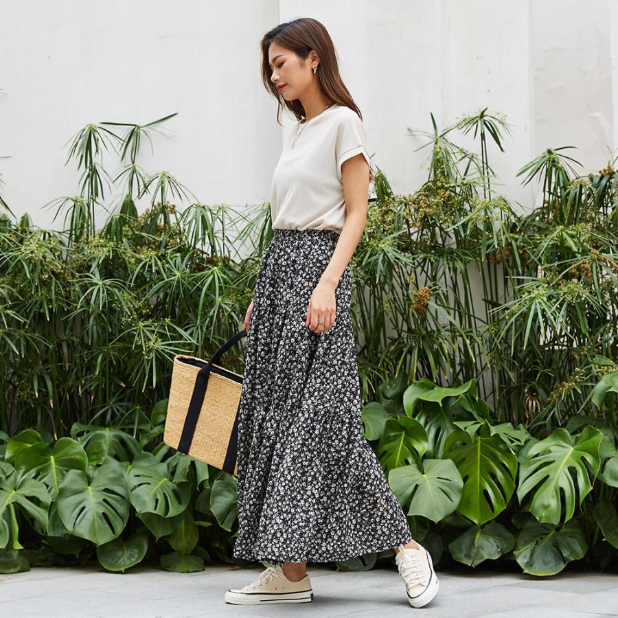 花柄 シフォン ロングスカート 秋 スカート ロング丈スカート オールシーズン フレアスカート スエード調ティアードスカート 162536 |  | 11