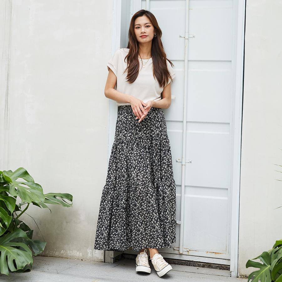 花柄 シフォン ロングスカート 秋 スカート ロング丈スカート オールシーズン フレアスカート スエード調ティアードスカート 162536 |  | 12