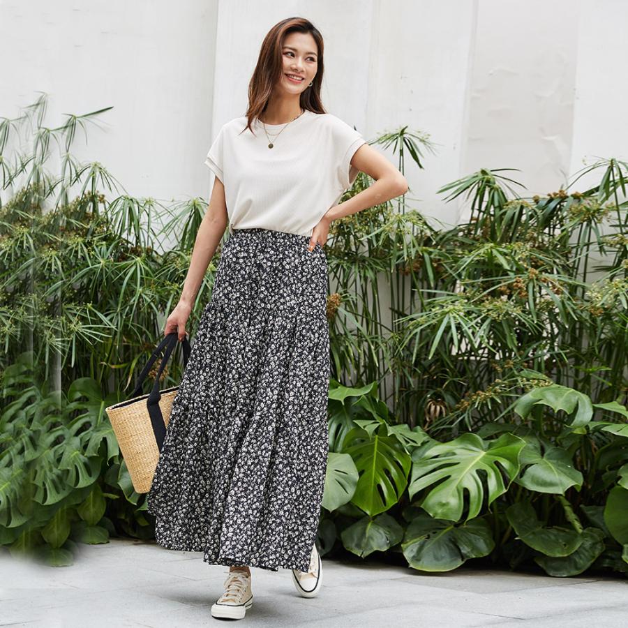 花柄 シフォン ロングスカート 秋 スカート ロング丈スカート オールシーズン フレアスカート スエード調ティアードスカート 162536 |  | 14