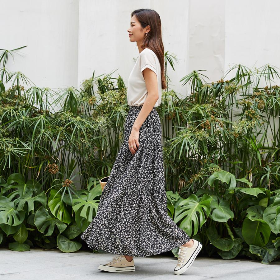 花柄 シフォン ロングスカート 秋 スカート ロング丈スカート オールシーズン フレアスカート スエード調ティアードスカート 162536 |  | 16