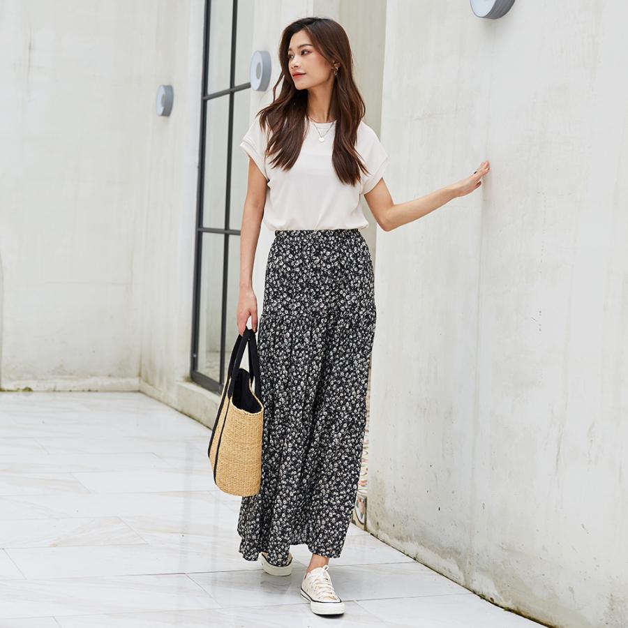 花柄 シフォン ロングスカート 秋 スカート ロング丈スカート オールシーズン フレアスカート スエード調ティアードスカート 162536 |  | 18