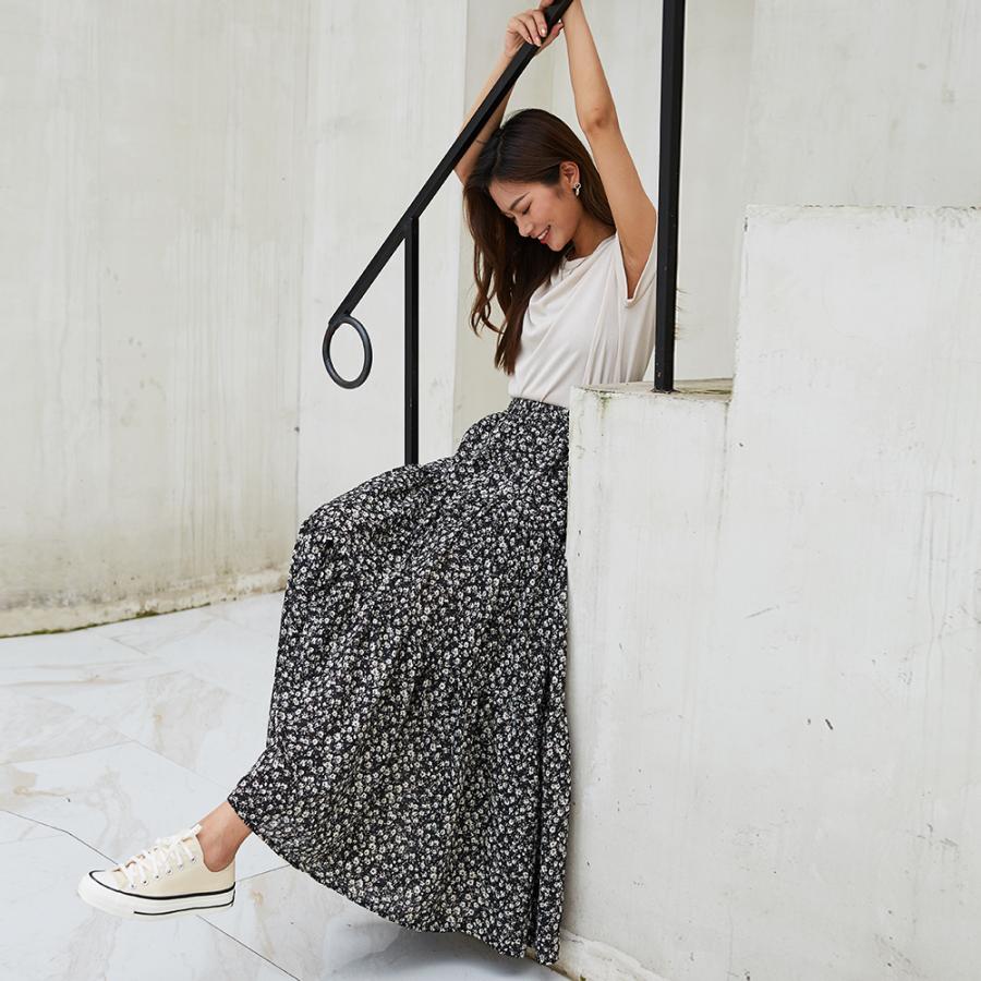 花柄 シフォン ロングスカート 秋 スカート ロング丈スカート オールシーズン フレアスカート スエード調ティアードスカート 162536 |  | 19