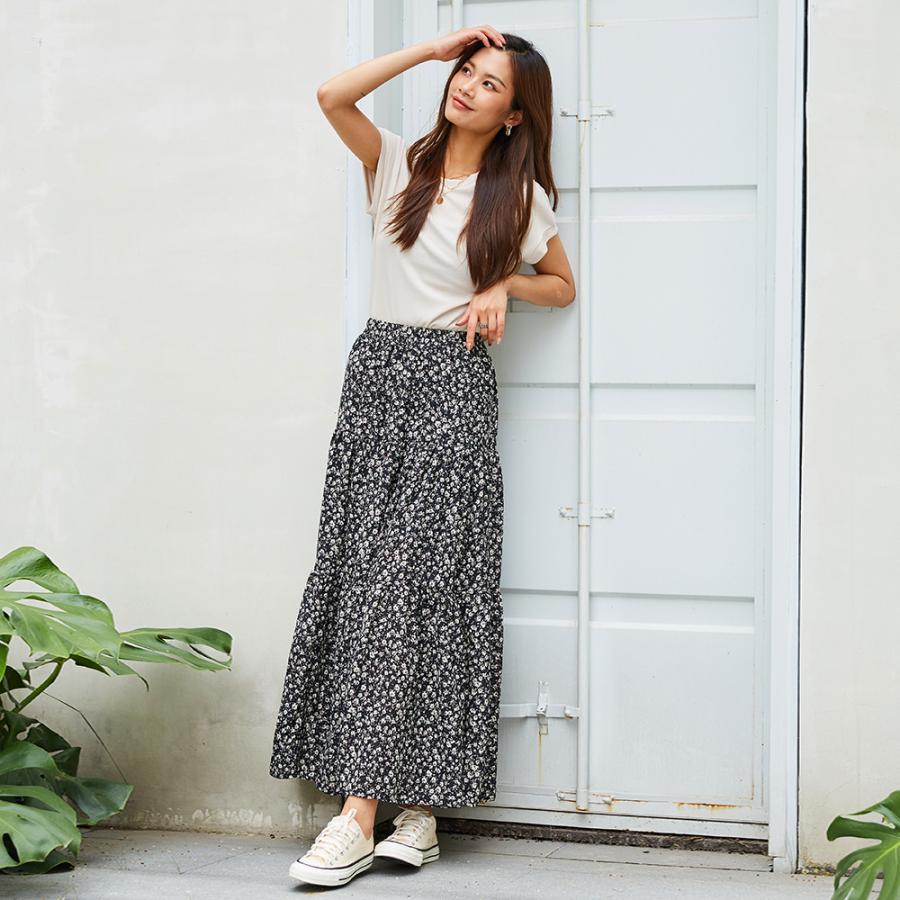 花柄 シフォン ロングスカート 秋 スカート ロング丈スカート オールシーズン フレアスカート スエード調ティアードスカート 162536 |  | 09