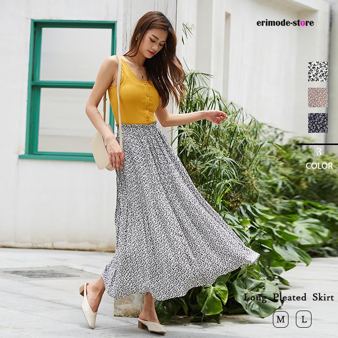 ナチュラル 上品 花柄プリーツスカート プリーツロングスカート プリーツスカート 花柄 ウエストゴム レディース スカート M L 162540 | 