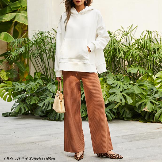 リブニット スリット ワイトパンツ ニット リブニットパンツ ワイド ストレッチ リブ編み ウエストゴム ボトムス レディース 162557 |  | 14