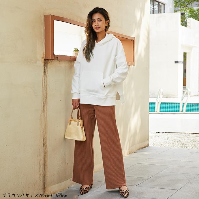 リブニット スリット ワイトパンツ ニット リブニットパンツ ワイド ストレッチ リブ編み ウエストゴム ボトムス レディース 162557 |  | 17