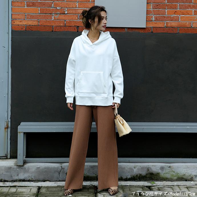 リブニット スリット ワイトパンツ ニット リブニットパンツ ワイド ストレッチ リブ編み ウエストゴム ボトムス レディース 162557 |  | 18