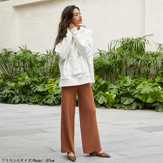 リブニット スリット ワイトパンツ ニット リブニットパンツ ワイド ストレッチ リブ編み ウエストゴム ボトムス レディース 162557 |  | 19