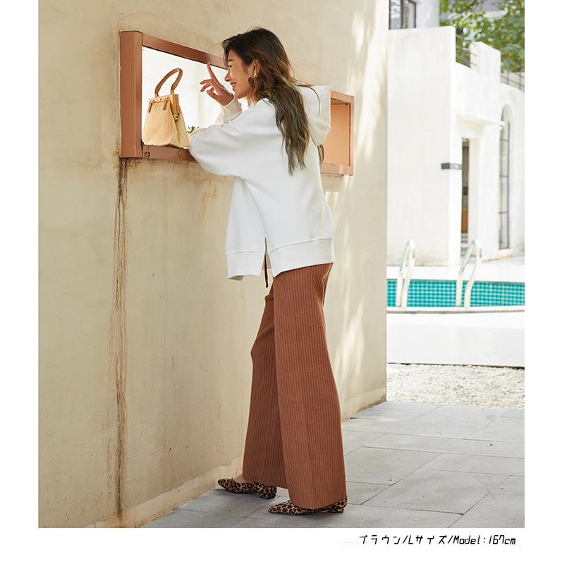 リブニット スリット ワイトパンツ ニット リブニットパンツ ワイド ストレッチ リブ編み ウエストゴム ボトムス レディース 162557 |  | 07