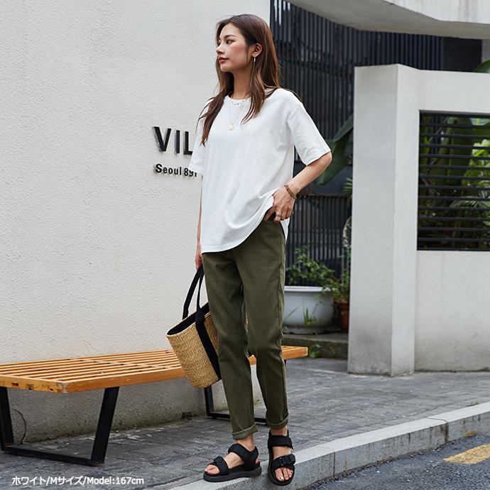 定番 吸汗 半袖 Tシャツ サイトスリット  無地 クルーネック トップス UVカット 体型カバー レディース 綿 無地Tシャツ 半袖Tシャツ 162592 |  | 10